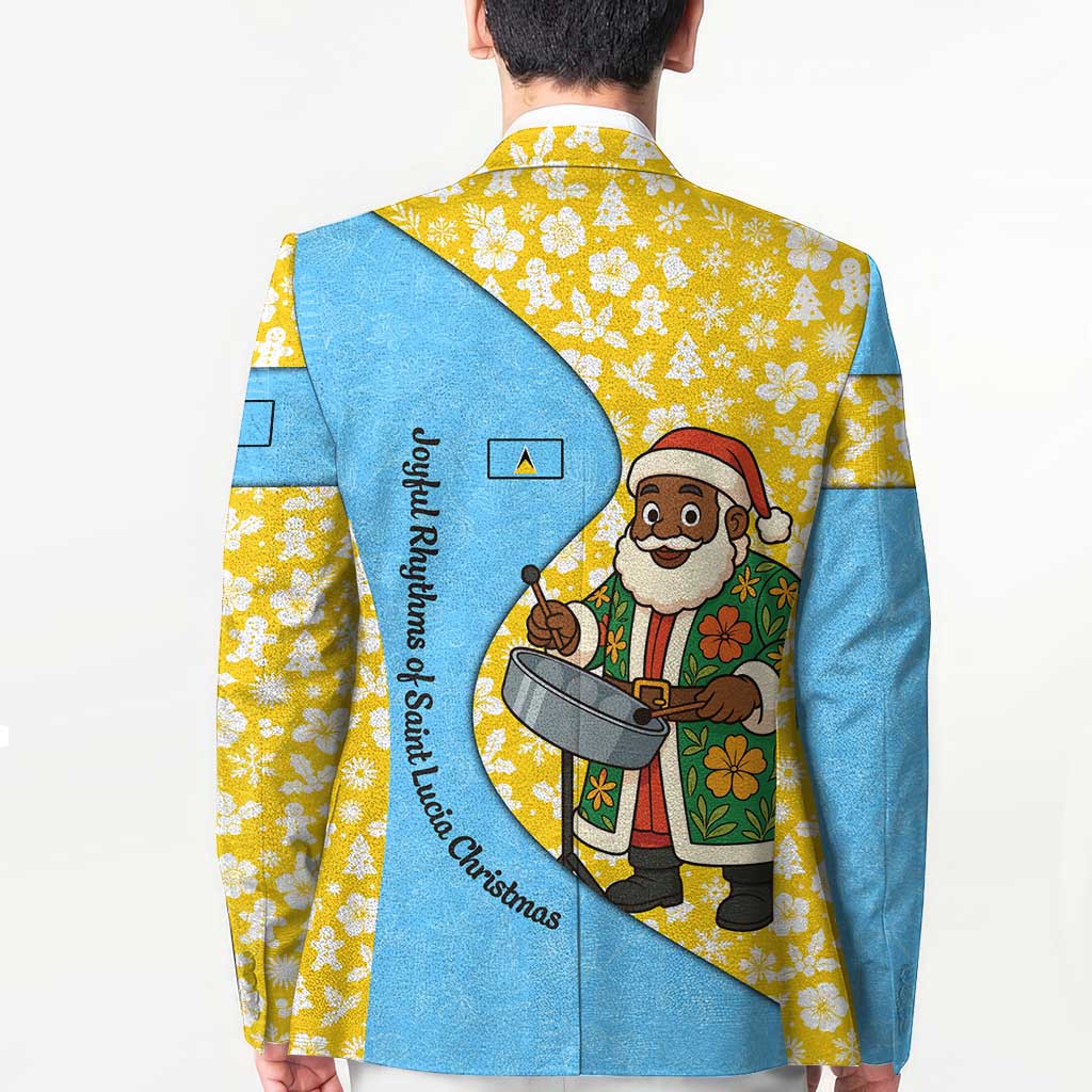 Saint Lucia Christmas Blazer with Steelpan Santa Floral Pattern and Flag - Wonder Print Shop