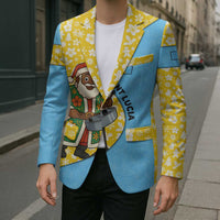 Saint Lucia Christmas Blazer with Steelpan Santa Floral Pattern and Flag - Wonder Print Shop
