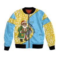 Saint Lucia Christmas Bomber Jacket with Steelpan Santa Floral Pattern and Flag - Wonder Print Shop