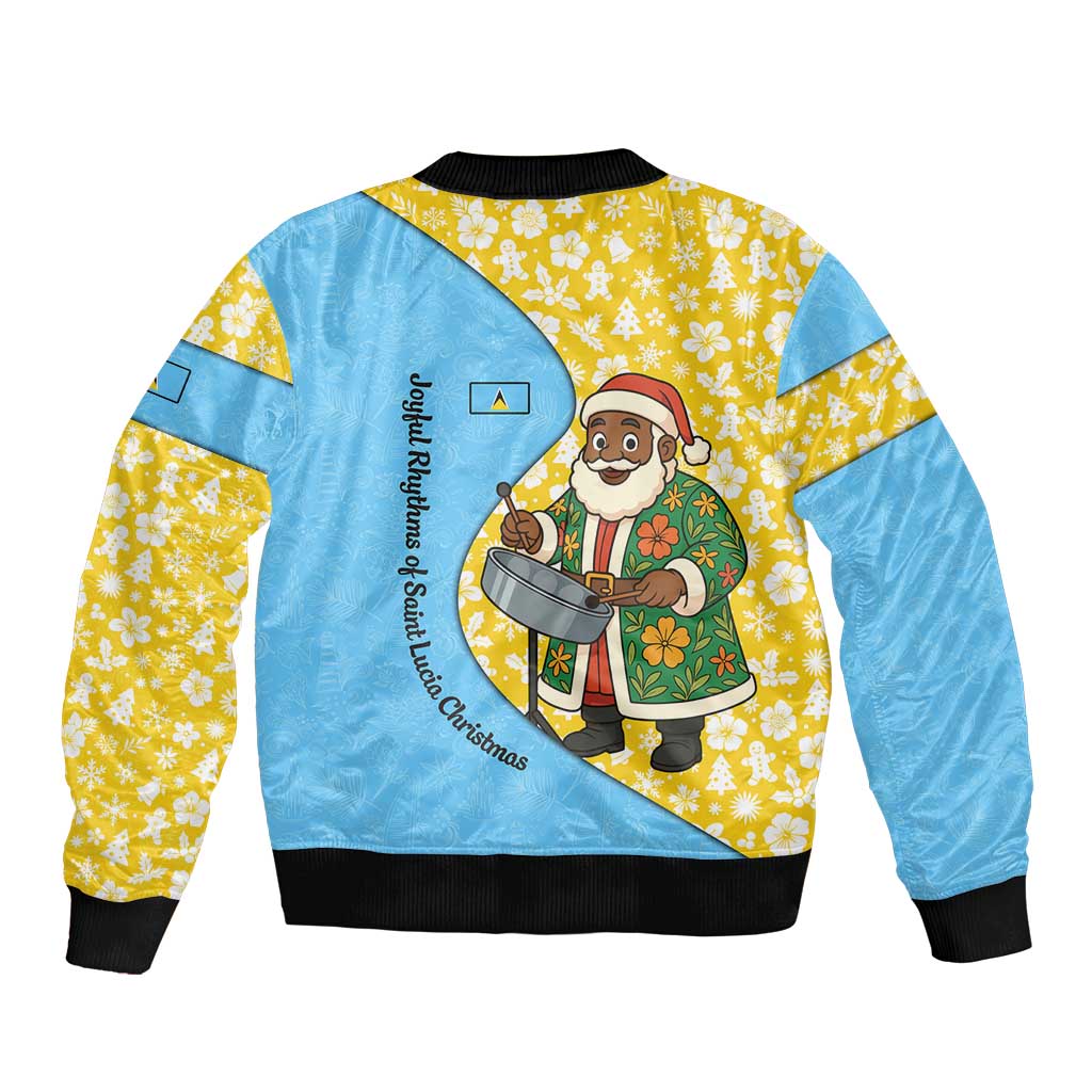Saint Lucia Christmas Bomber Jacket with Steelpan Santa Floral Pattern and Flag - Wonder Print Shop