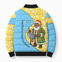 Saint Lucia Christmas Bomber Puffer Jacket with Steelpan Santa Floral Pattern and Flag - Wonder Print Shop