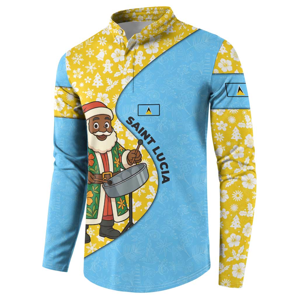 Saint Lucia Christmas Button Sweatshirt with Steelpan Santa Floral Pattern and Flag - Wonder Print Shop