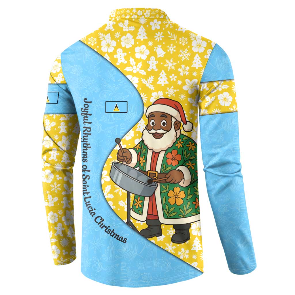 Saint Lucia Christmas Button Sweatshirt with Steelpan Santa Floral Pattern and Flag - Wonder Print Shop