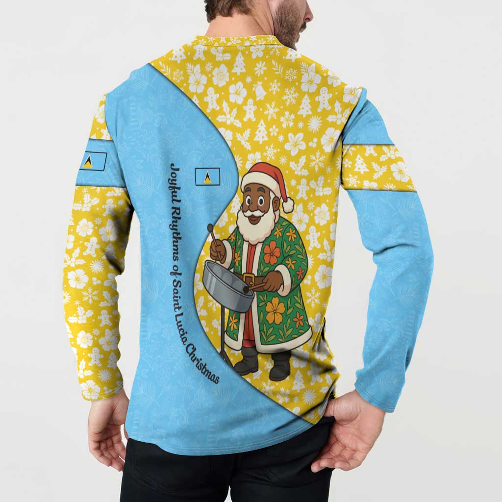 Saint Lucia Christmas Button Sweatshirt with Steelpan Santa Floral Pattern and Flag - Wonder Print Shop