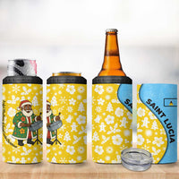 Saint Lucia Christmas 4 in 1 Can Cooler Tumbler with Steelpan Santa Floral Pattern and Flag - Wonder Print Shop