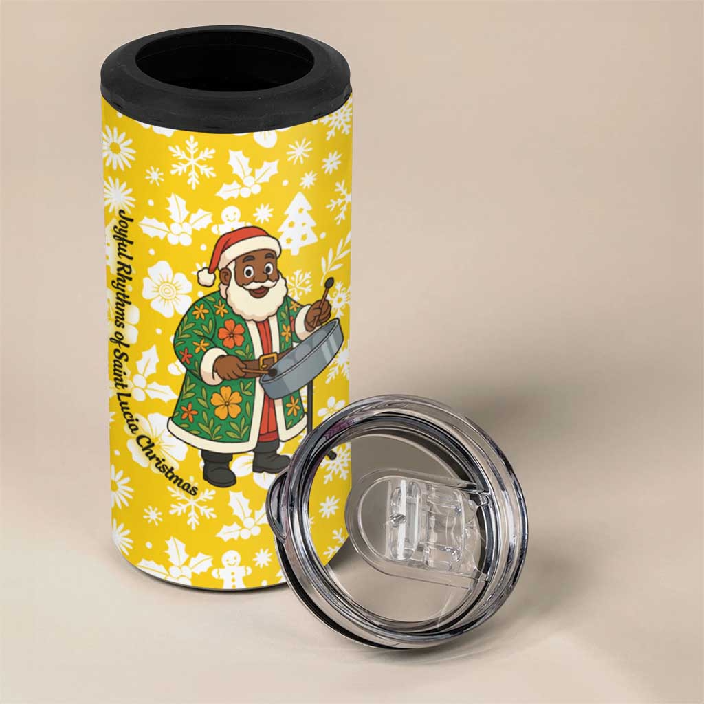 Saint Lucia Christmas 4 in 1 Can Cooler Tumbler with Steelpan Santa Floral Pattern and Flag - Wonder Print Shop
