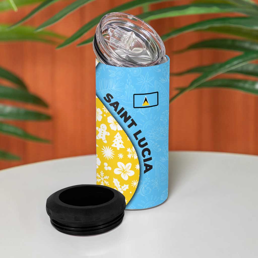 Saint Lucia Christmas 4 in 1 Can Cooler Tumbler with Steelpan Santa Floral Pattern and Flag - Wonder Print Shop