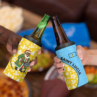 Saint Lucia Christmas 4 in 1 Can Cooler Tumbler with Steelpan Santa Floral Pattern and Flag - Wonder Print Shop