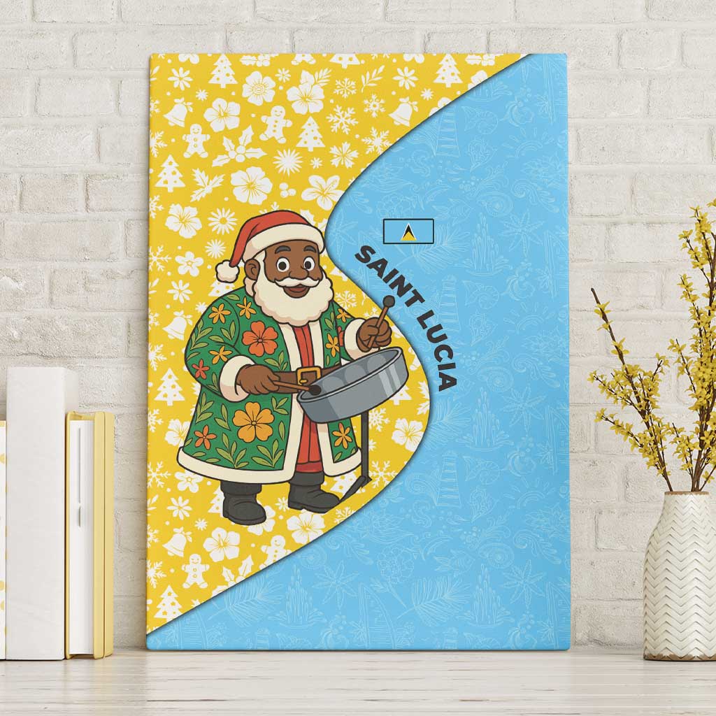 Saint Lucia Christmas Canvas Wall Art with Steelpan Santa Floral Pattern and Flag - Wonder Print Shop