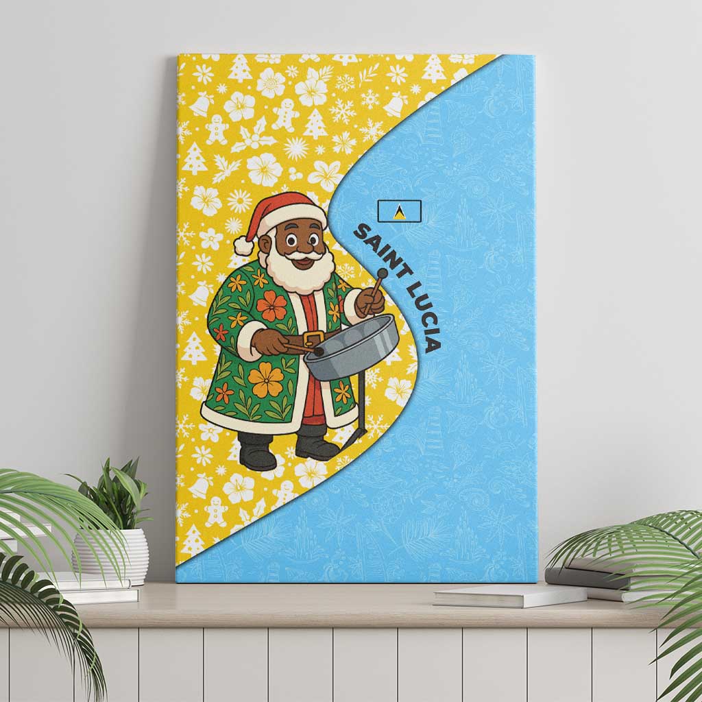 Saint Lucia Christmas Canvas Wall Art with Steelpan Santa Floral Pattern and Flag - Wonder Print Shop