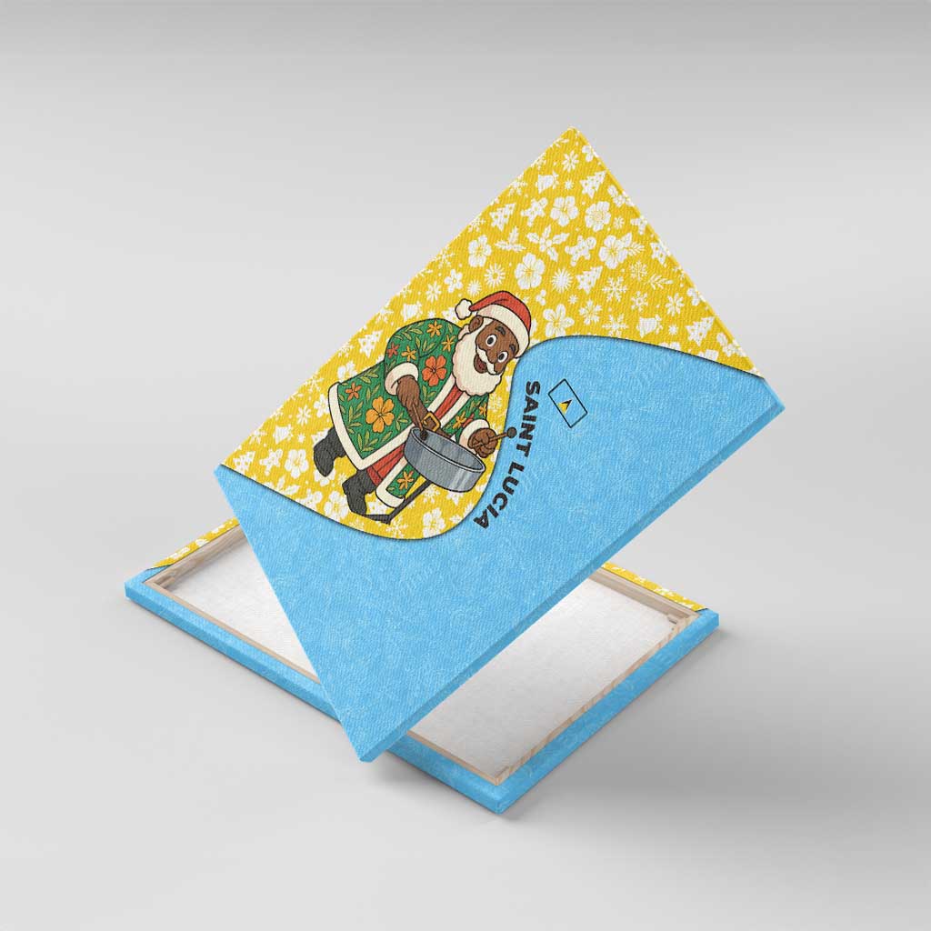 Saint Lucia Christmas Canvas Wall Art with Steelpan Santa Floral Pattern and Flag - Wonder Print Shop