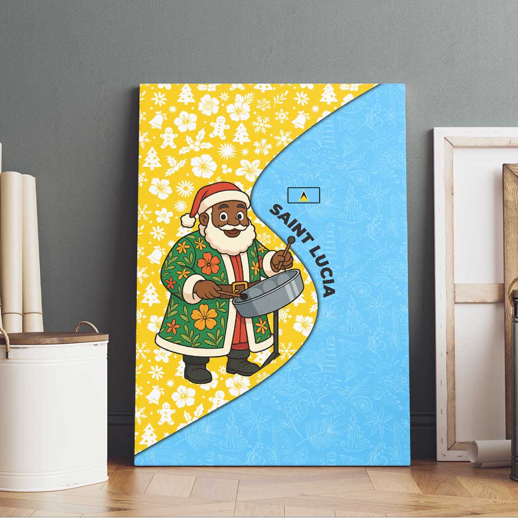Saint Lucia Christmas Canvas Wall Art with Steelpan Santa Floral Pattern and Flag - Wonder Print Shop