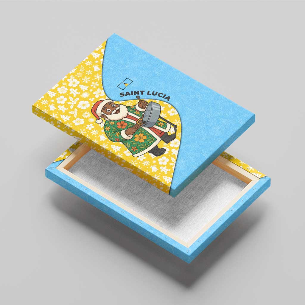 Saint Lucia Christmas Canvas Wall Art with Steelpan Santa Floral Pattern and Flag - Wonder Print Shop