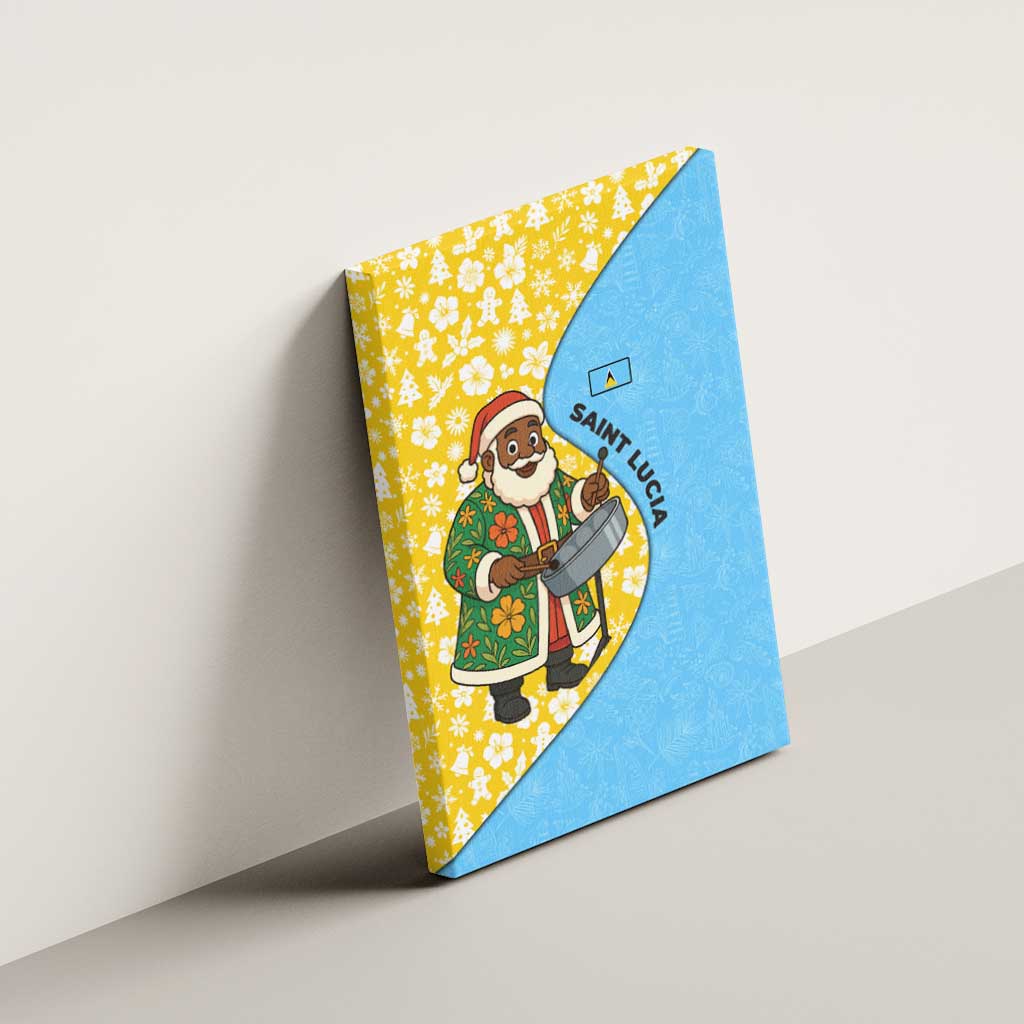 Saint Lucia Christmas Canvas Wall Art with Steelpan Santa Floral Pattern and Flag - Wonder Print Shop