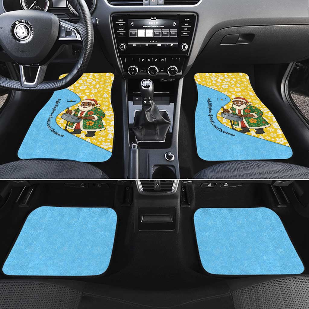 Saint Lucia Christmas Car Mats with Steelpan Santa Floral Pattern and Flag - Wonder Print Shop