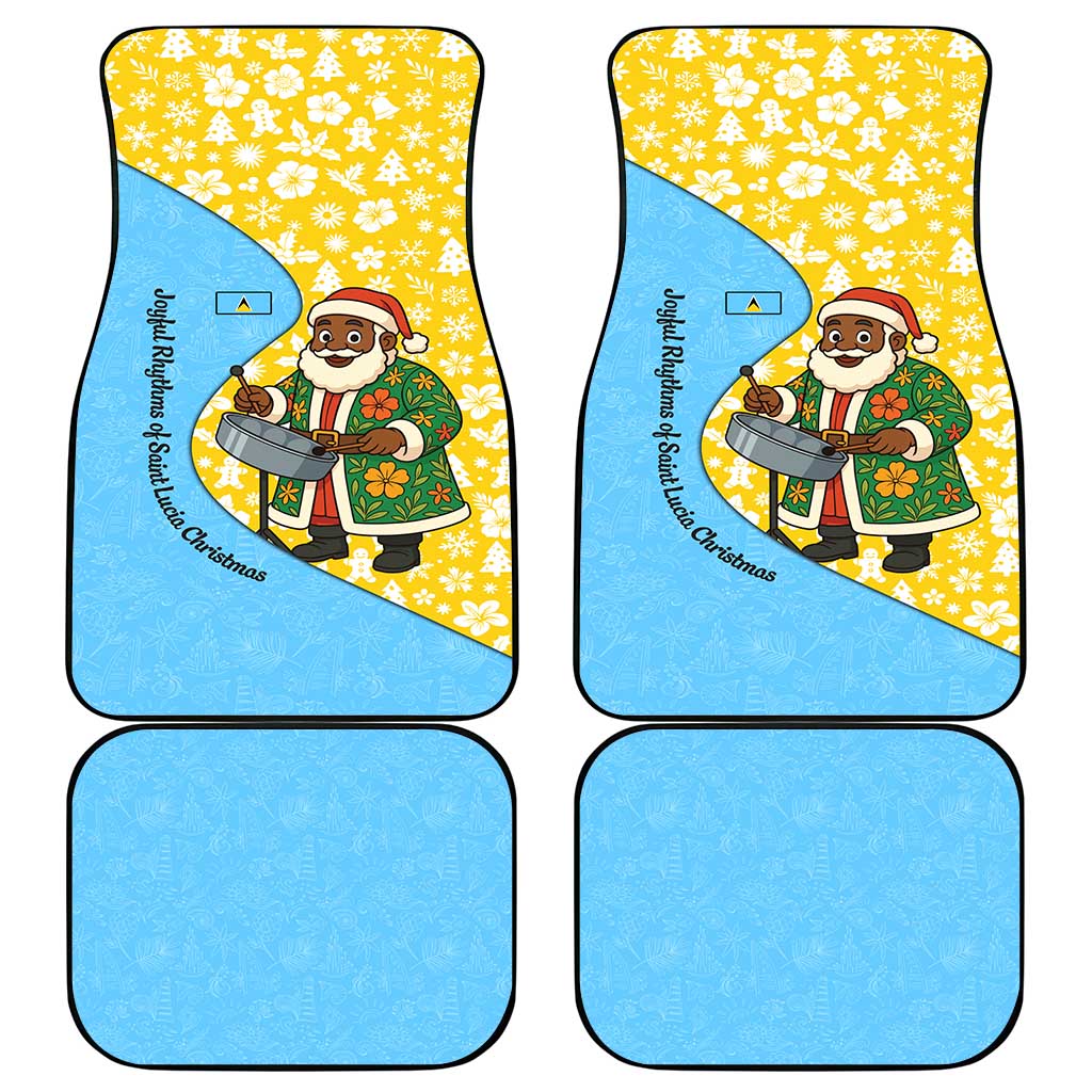 Saint Lucia Christmas Car Mats with Steelpan Santa Floral Pattern and Flag - Wonder Print Shop