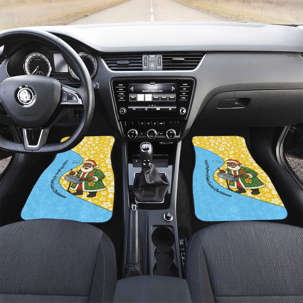 Saint Lucia Christmas Car Mats with Steelpan Santa Floral Pattern and Flag - Wonder Print Shop