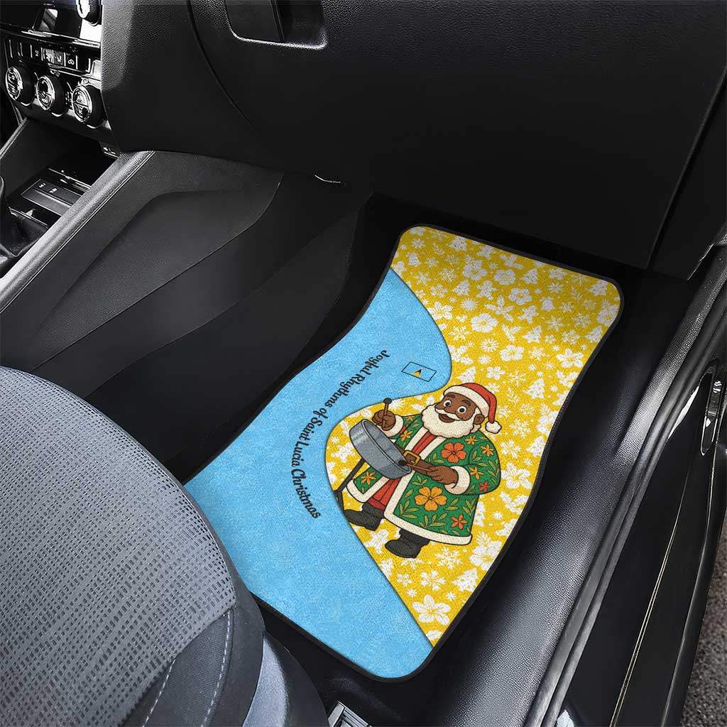 Saint Lucia Christmas Car Mats with Steelpan Santa Floral Pattern and Flag - Wonder Print Shop