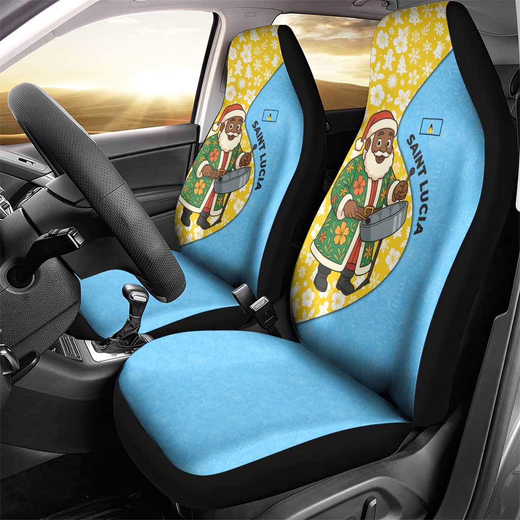 Saint Lucia Christmas Car Seat Cover with Steelpan Santa Floral Pattern and Flag - Wonder Print Shop