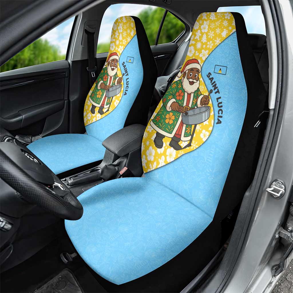 Saint Lucia Christmas Car Seat Cover with Steelpan Santa Floral Pattern and Flag - Wonder Print Shop