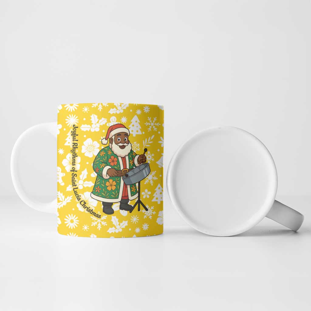 Saint Lucia Christmas Ceramic Mug with Steelpan Santa Floral Pattern and Flag - Wonder Print Shop