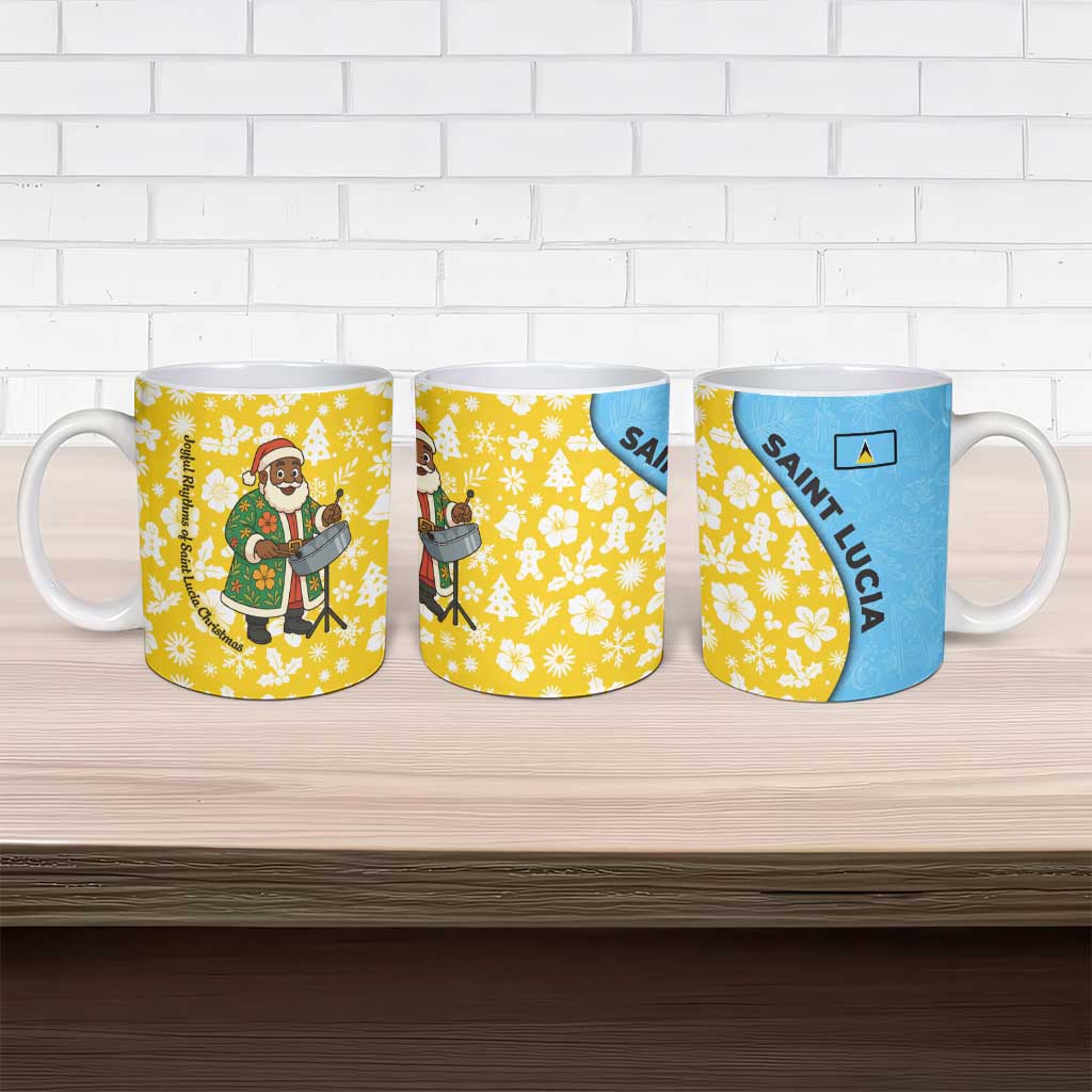 Saint Lucia Christmas Ceramic Mug with Steelpan Santa Floral Pattern and Flag - Wonder Print Shop
