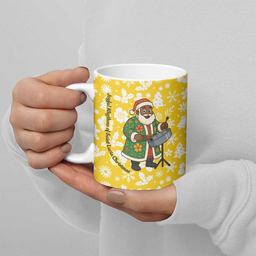 Saint Lucia Christmas Ceramic Mug with Steelpan Santa Floral Pattern and Flag - Wonder Print Shop