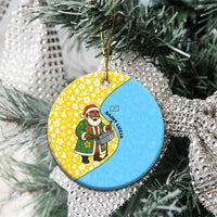 Saint Lucia Christmas Ceramic Ornament with Steelpan Santa Floral Pattern and Flag - Wonder Print Shop