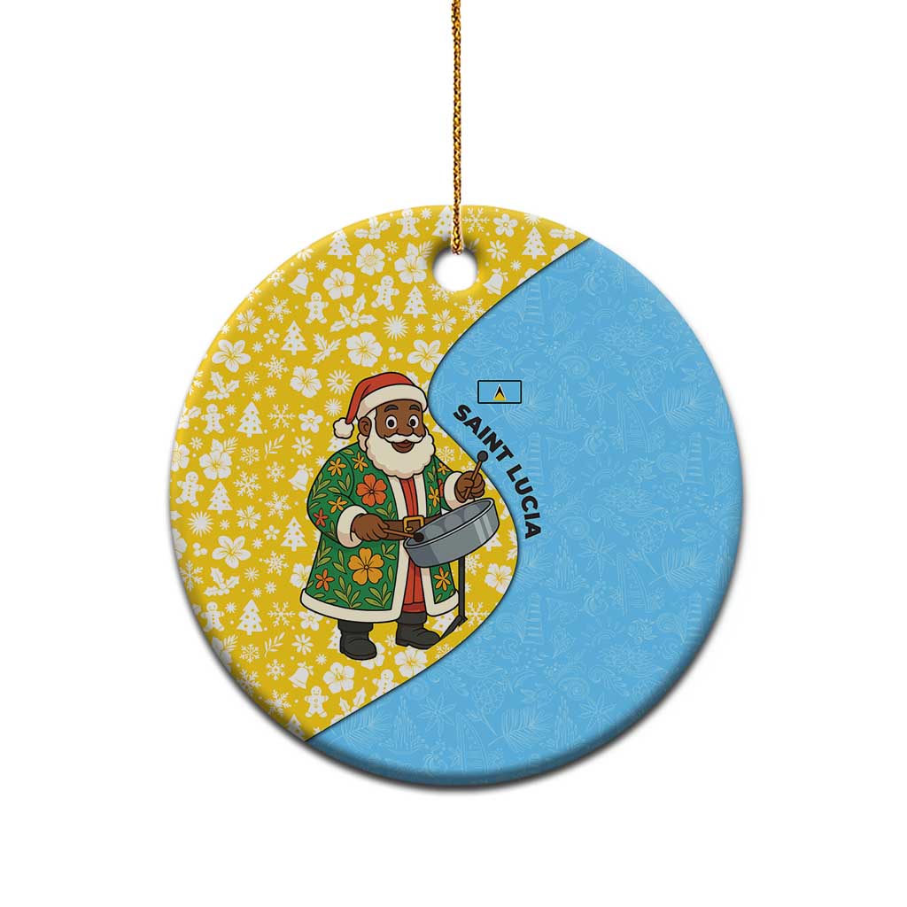 Saint Lucia Christmas Ceramic Ornament with Steelpan Santa Floral Pattern and Flag - Wonder Print Shop
