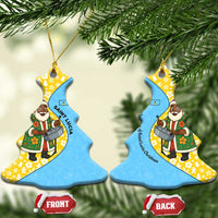 Saint Lucia Christmas Ceramic Ornament with Steelpan Santa Floral Pattern and Flag - Wonder Print Shop