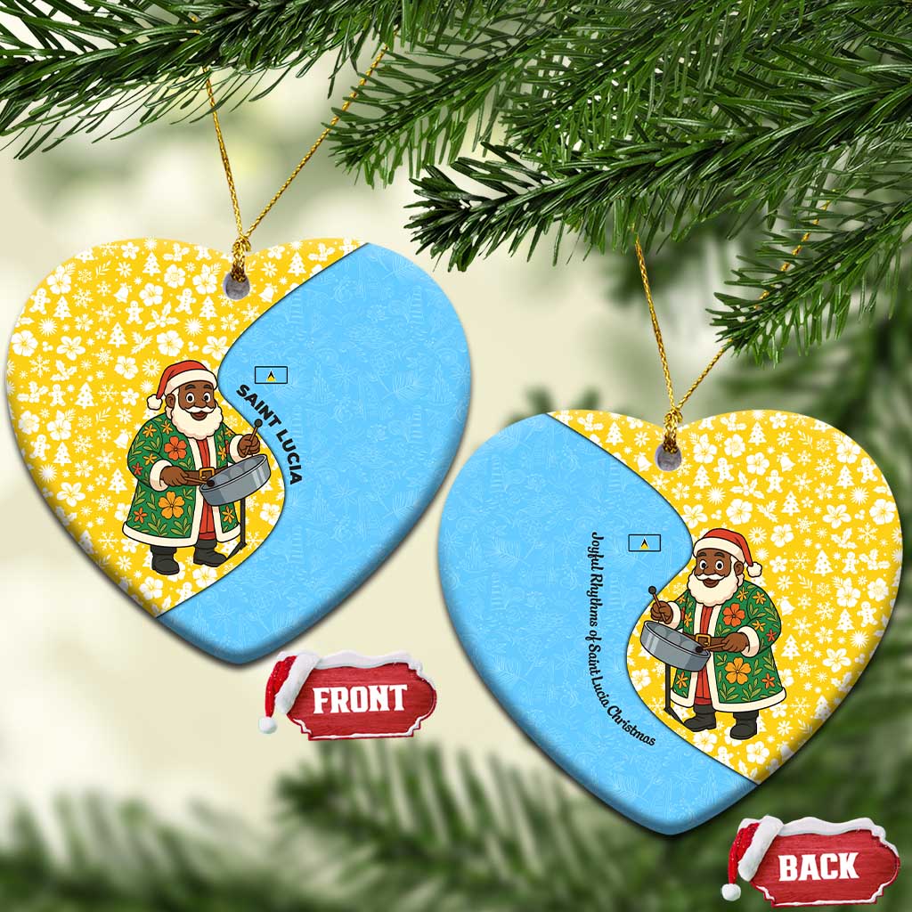 Saint Lucia Christmas Ceramic Ornament with Steelpan Santa Floral Pattern and Flag - Wonder Print Shop