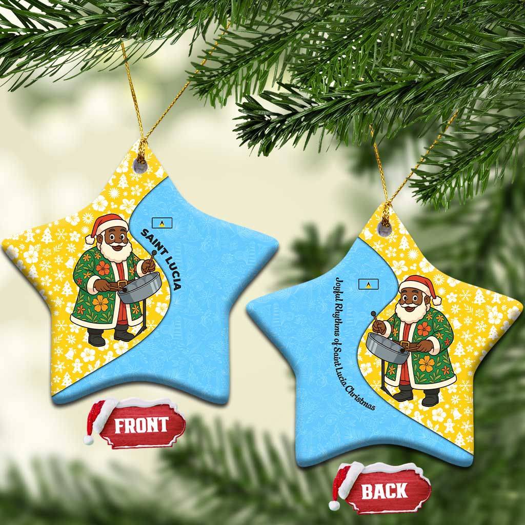 Saint Lucia Christmas Ceramic Ornament with Steelpan Santa Floral Pattern and Flag - Wonder Print Shop