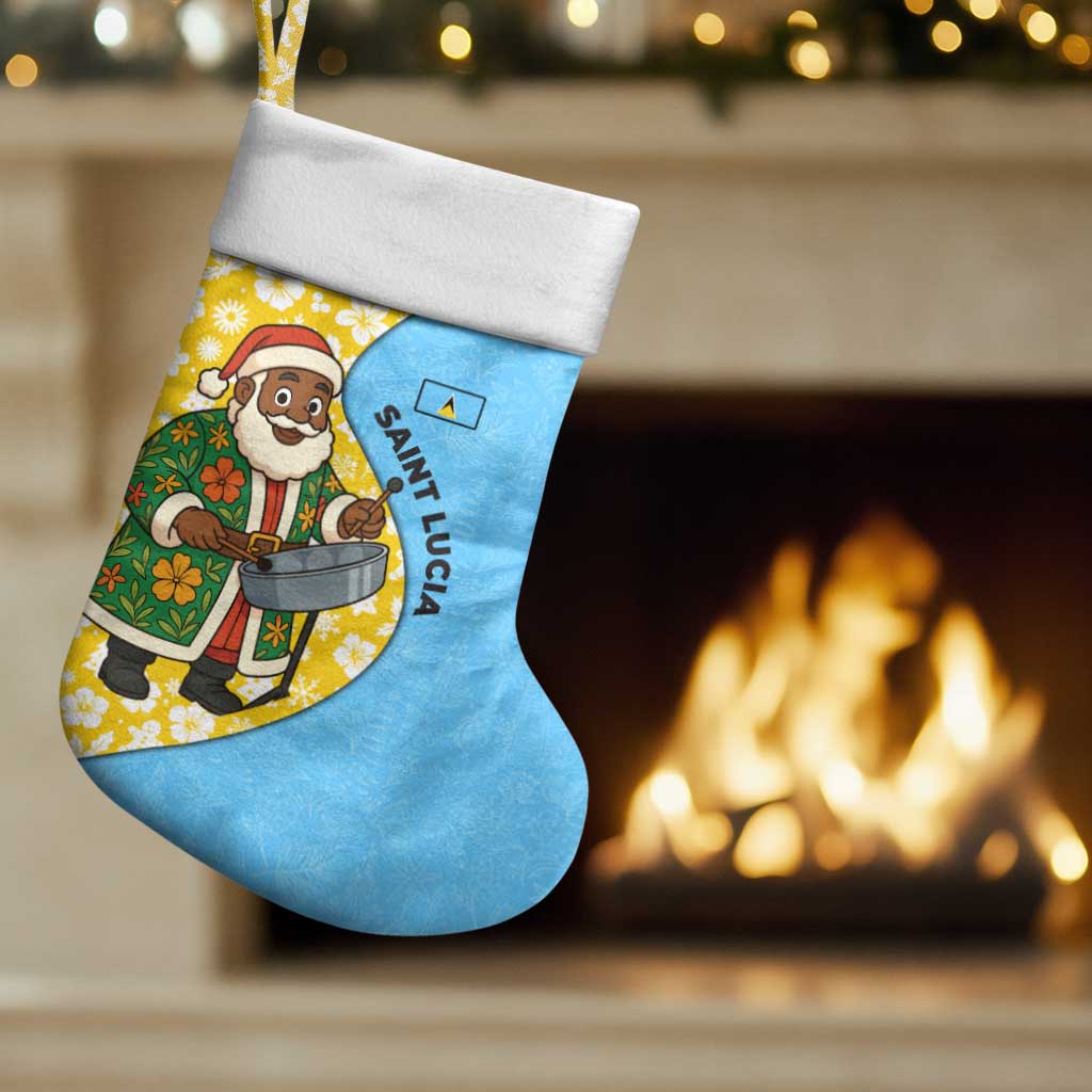 Saint Lucia Christmas Stocking with Steelpan Santa Floral Pattern and Flag - Wonder Print Shop