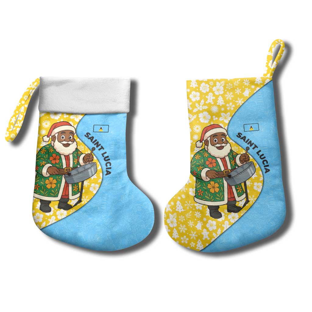 Saint Lucia Christmas Stocking with Steelpan Santa Floral Pattern and Flag - Wonder Print Shop