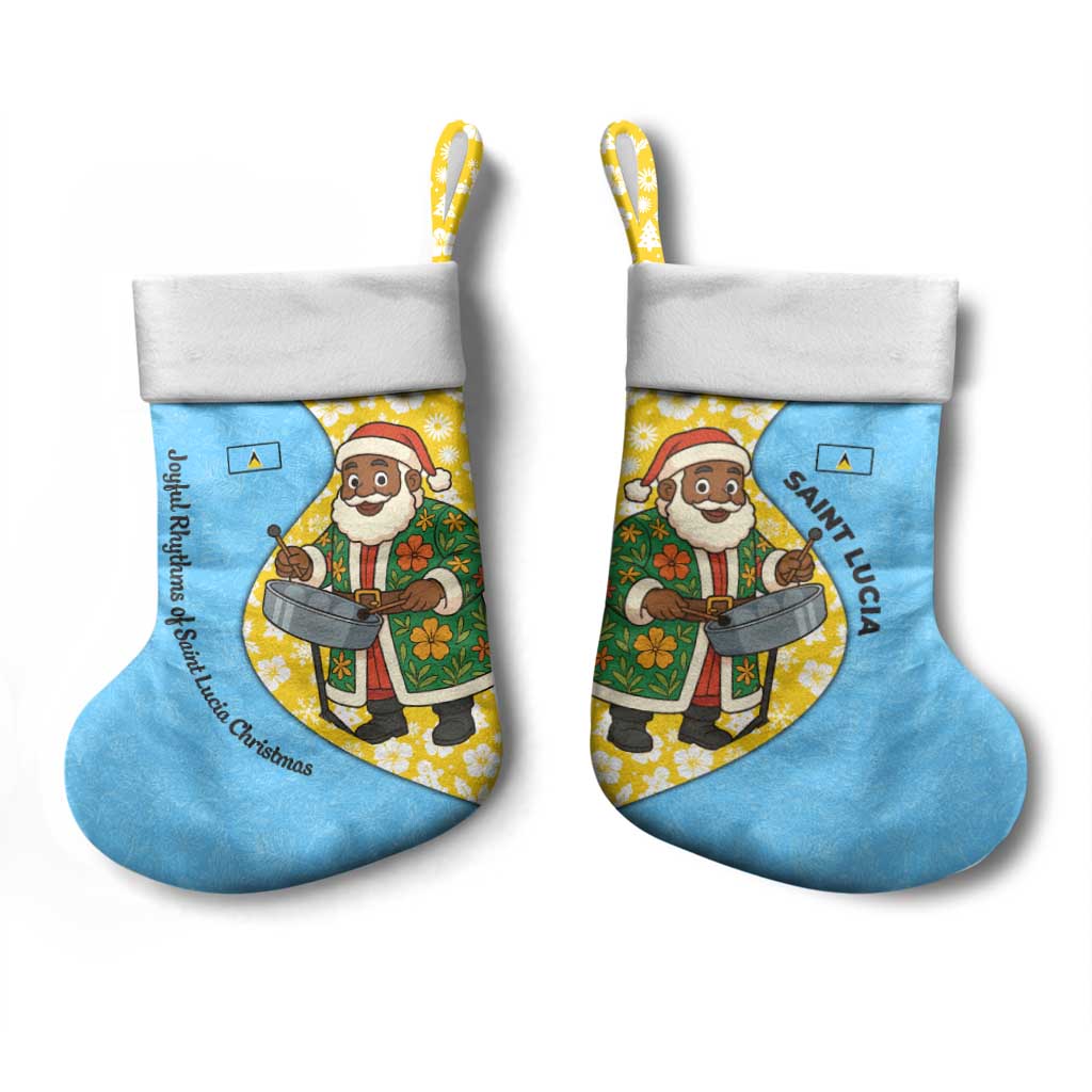 Saint Lucia Christmas Stocking with Steelpan Santa Floral Pattern and Flag - Wonder Print Shop
