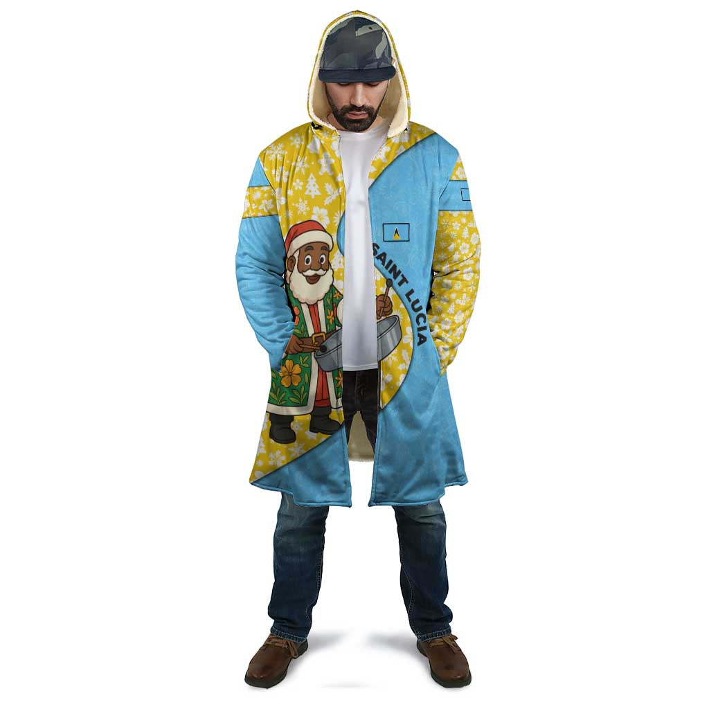 Saint Lucia Christmas Cloak with Steelpan Santa Floral Pattern and Flag - Wonder Print Shop