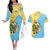 Saint Lucia Christmas Couples Matching Off The Shoulder Long Sleeve Dress and Hawaiian Shirt with Steelpan Santa Floral Pattern and Flag - Wonder Print Shop