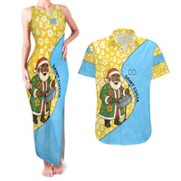 Saint Lucia Christmas Couples Matching Tank Maxi Dress and Hawaiian Shirt with Steelpan Santa Floral Pattern and Flag - Wonder Print Shop