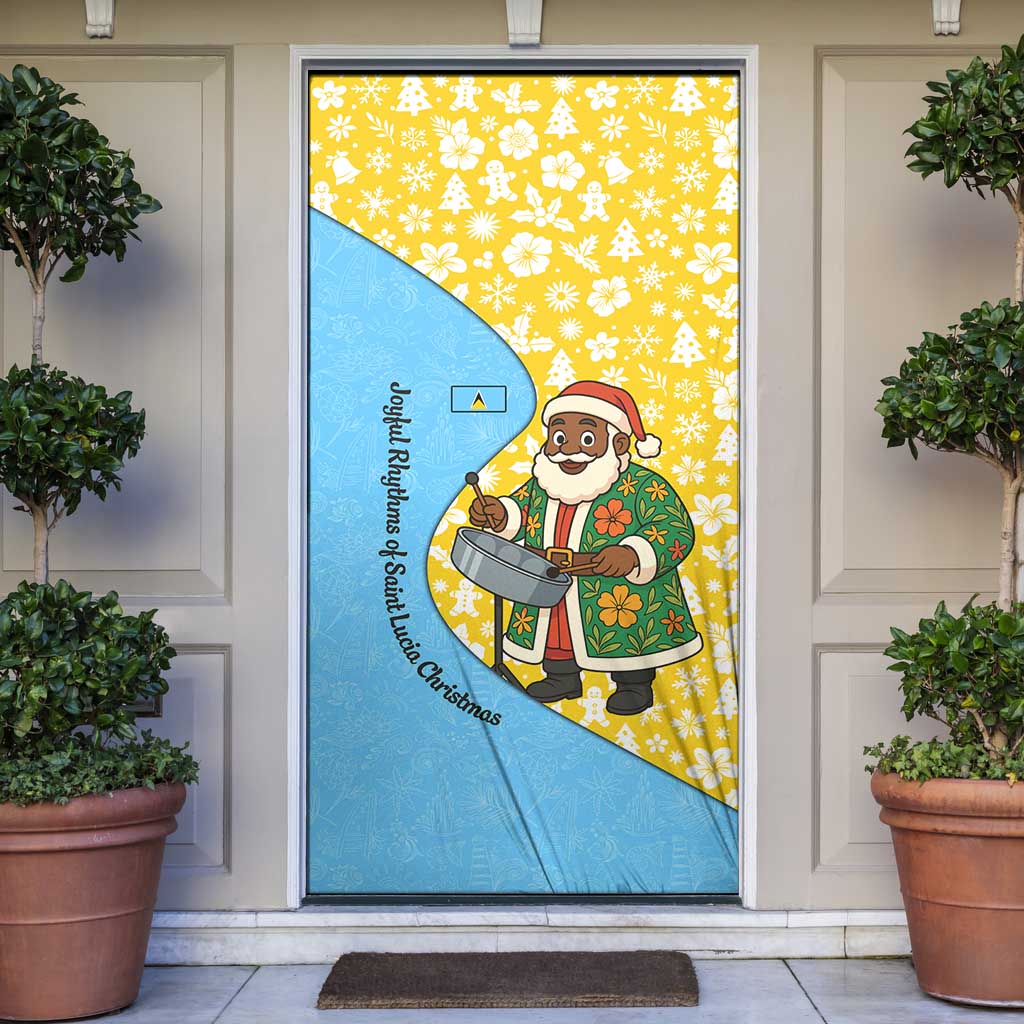 Saint Lucia Christmas Door Cover with Steelpan Santa Floral Pattern and Flag - Wonder Print Shop