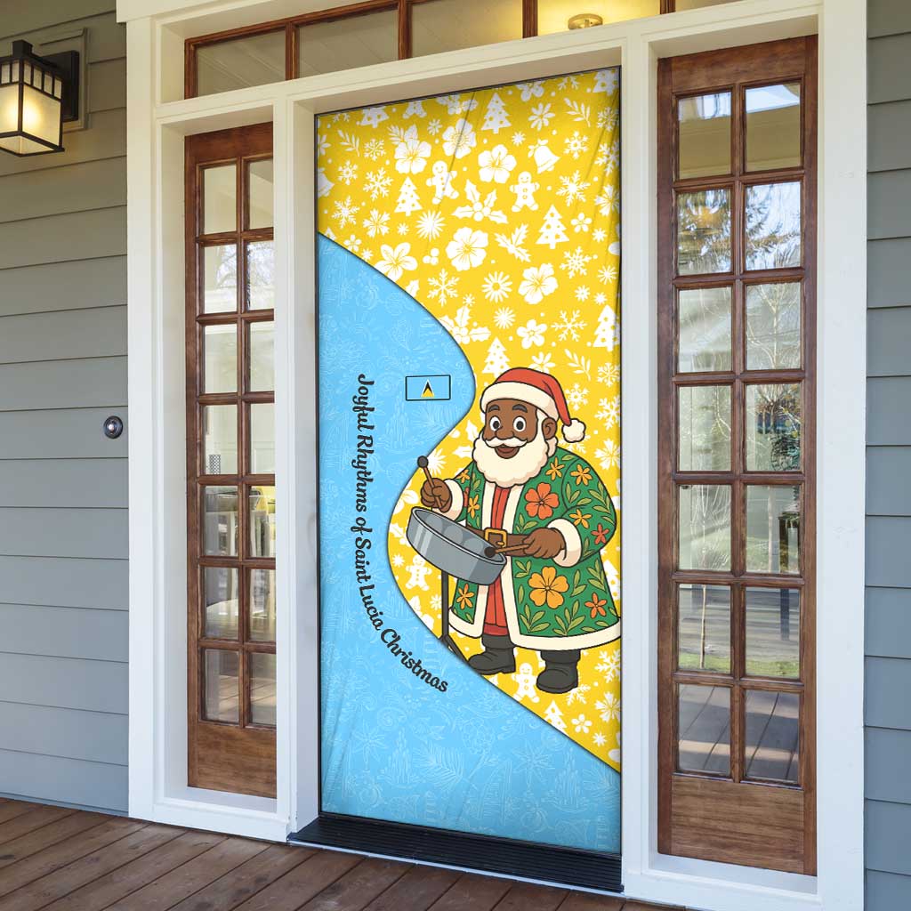 Saint Lucia Christmas Door Cover with Steelpan Santa Floral Pattern and Flag - Wonder Print Shop
