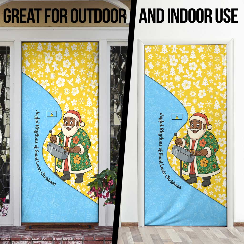 Saint Lucia Christmas Door Cover with Steelpan Santa Floral Pattern and Flag - Wonder Print Shop
