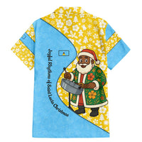 Saint Lucia Christmas Family Matching Mermaid Dress and Hawaiian Shirt with Steelpan Santa Floral Pattern and Flag - Wonder Print Shop