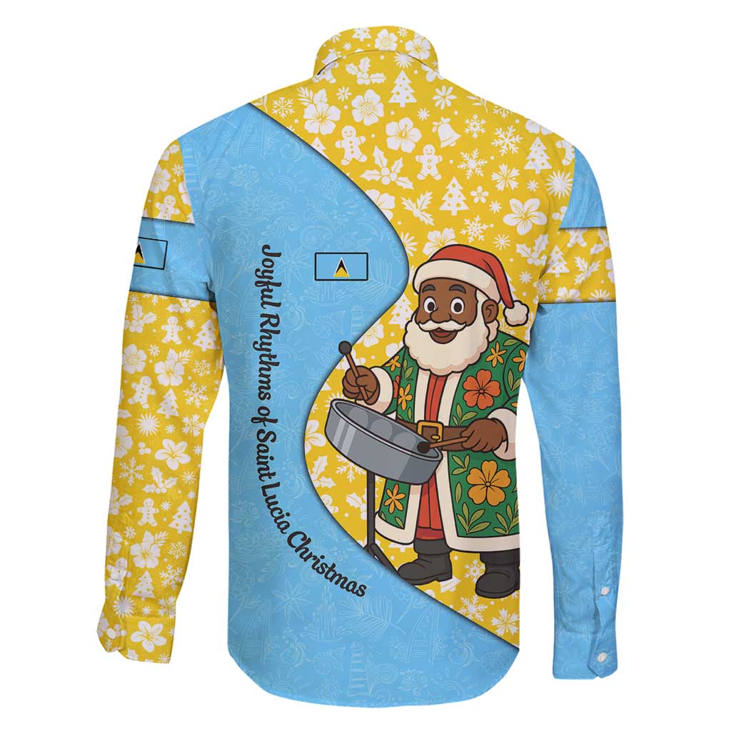 Saint Lucia Christmas Family Matching Mermaid Dress and Hawaiian Shirt with Steelpan Santa Floral Pattern and Flag - Wonder Print Shop