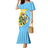 Saint Lucia Christmas Family Matching Mermaid Dress and Hawaiian Shirt with Steelpan Santa Floral Pattern and Flag - Wonder Print Shop