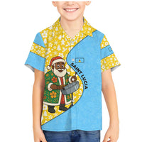 Saint Lucia Christmas Family Matching Mermaid Dress and Hawaiian Shirt with Steelpan Santa Floral Pattern and Flag - Wonder Print Shop