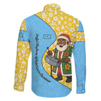 Saint Lucia Christmas Family Matching Off The Shoulder Long Sleeve Dress and Hawaiian Shirt with Steelpan Santa Floral Pattern and Flag - Wonder Print Shop