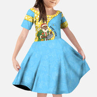 Saint Lucia Christmas Family Matching Off Shoulder Maxi Dress and Hawaiian Shirt with Steelpan Santa Floral Pattern and Flag - Wonder Print Shop