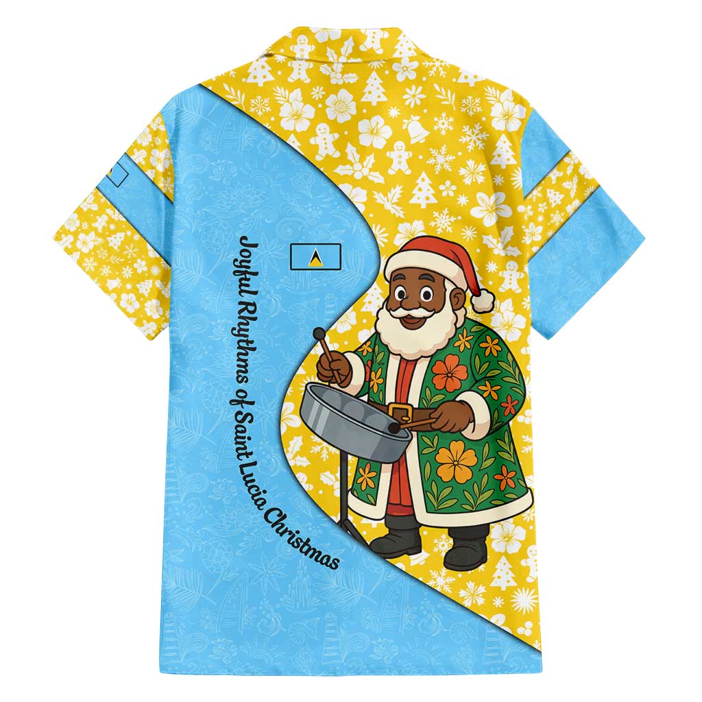 Saint Lucia Christmas Family Matching Off Shoulder Maxi Dress and Hawaiian Shirt with Steelpan Santa Floral Pattern and Flag - Wonder Print Shop