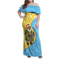 Saint Lucia Christmas Family Matching Off Shoulder Maxi Dress and Hawaiian Shirt with Steelpan Santa Floral Pattern and Flag - Wonder Print Shop