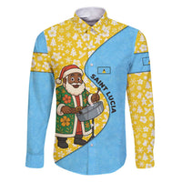 Saint Lucia Christmas Family Matching Puletasi and Hawaiian Shirt with Steelpan Santa Floral Pattern and Flag - Wonder Print Shop